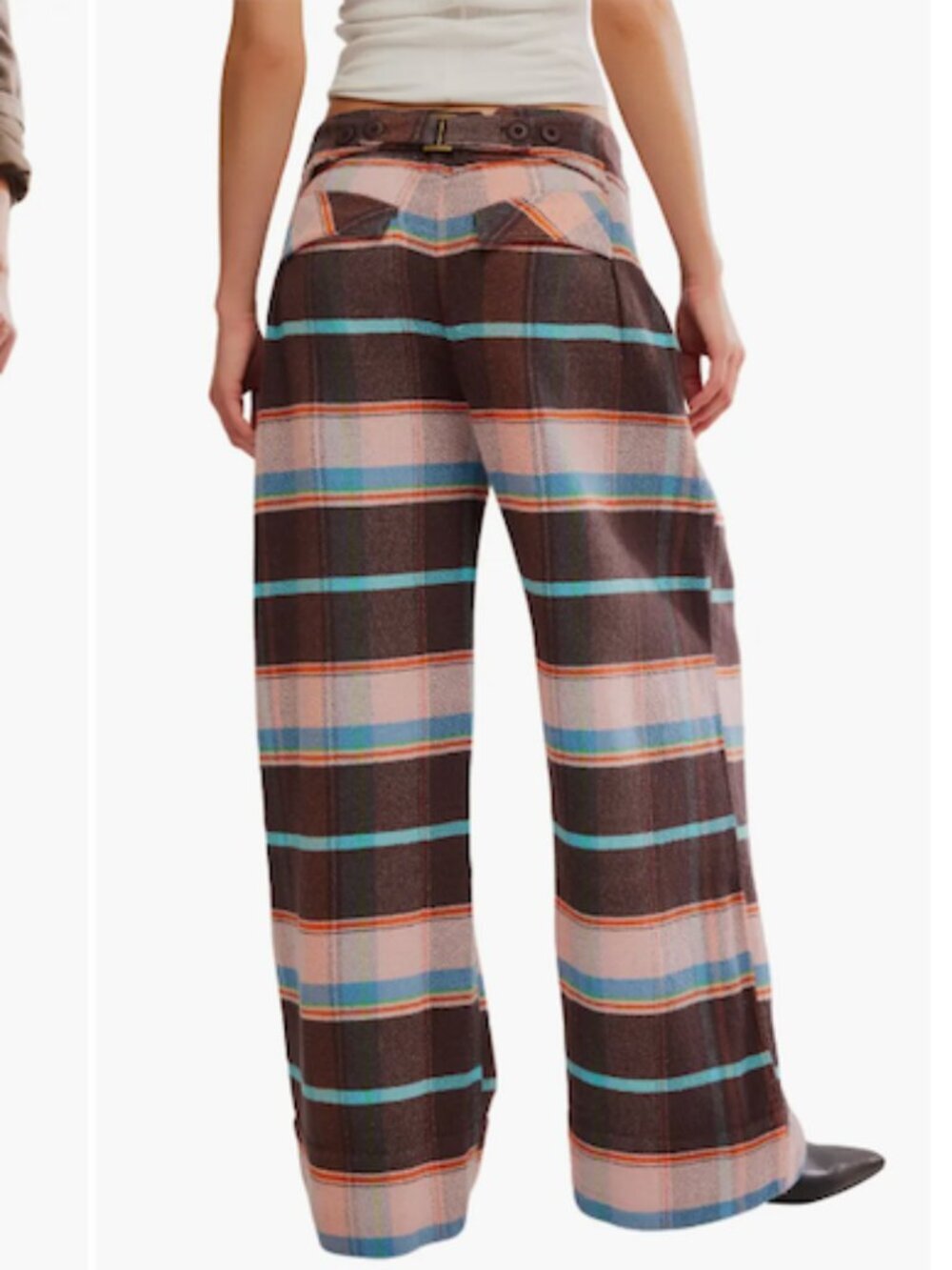 Free People Plaid Back Buckle Cotton Pants Wide Leg Bold Trousers Size 10 NWT - Picture 8 of 16